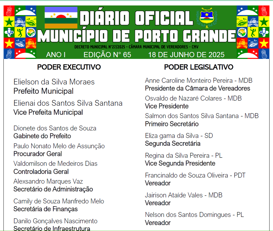 DIÁRIO OFICIAL - EDIÇÃO N° 65 - 18 DE JUNHO DE 2025
